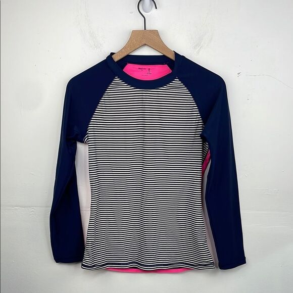 GAP Striped Navy Blue Pink Long Sleeve Athletic Top size Medium - Picture 1 of 11